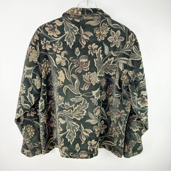 Coldwater creek green tapestry, printed long sleeve button up jacket coat Sz L - Picture 2 of 10